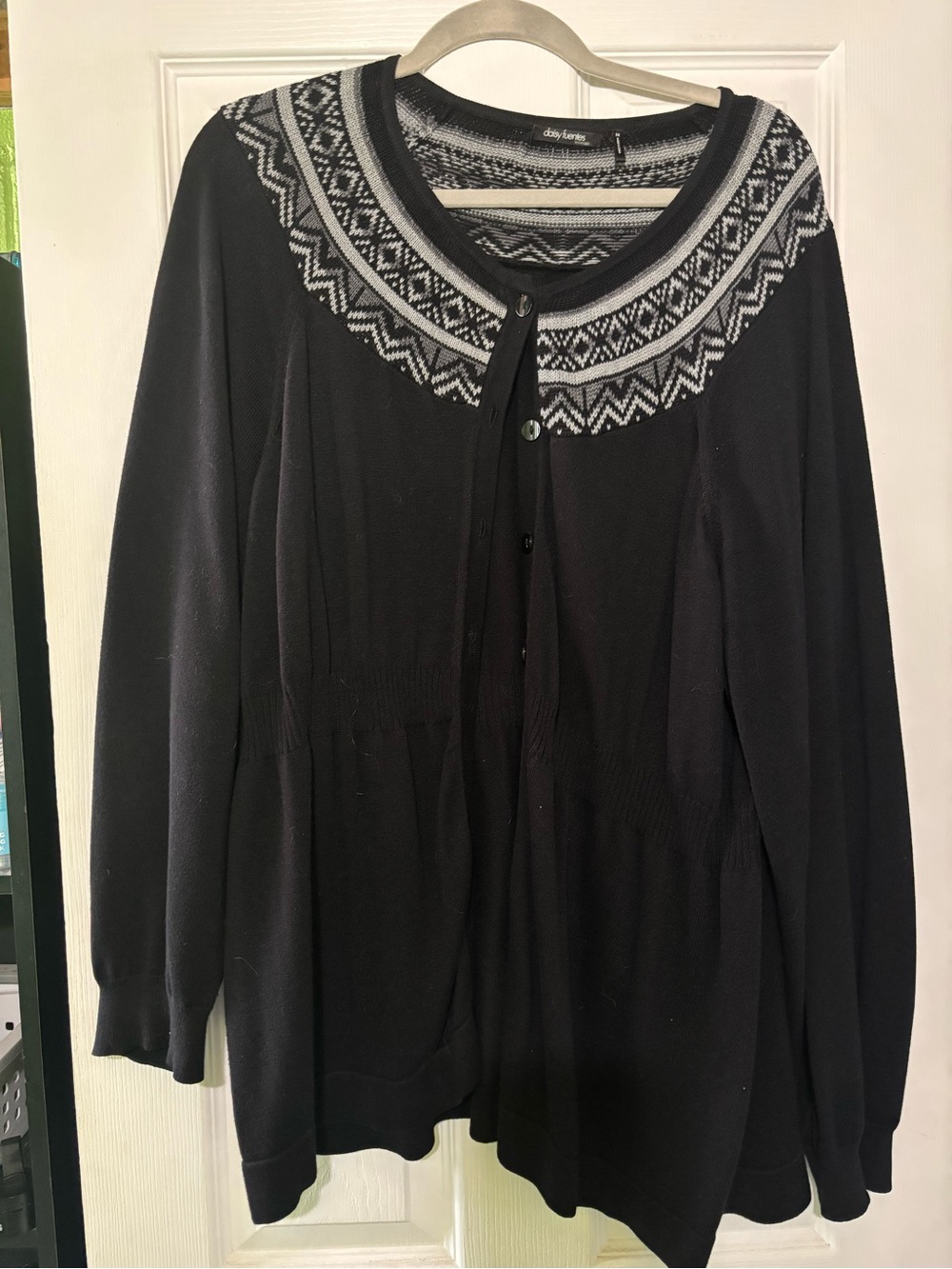 Daisy Fuentes Plus Size Black and White Fair Isle Knit Cardigan